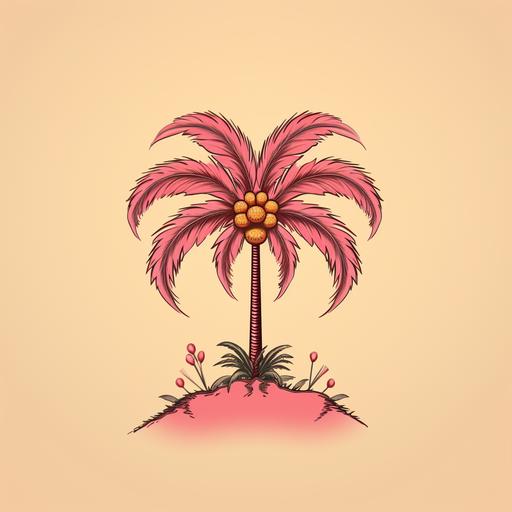 a cartoon palm tree is on a pink background, in the style of berlin secession, classic tattoo motifs, vintage aesthetics, post-internet aesthetics, flickr, sublime typography, fatima ronquillo