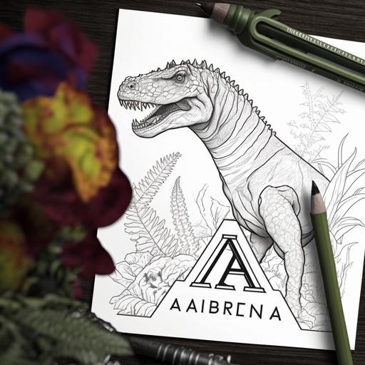 Dinosaur Alphabet coloring book niche: A is for Allosaurus: A coloring page featuring a ferocious Allosaurus dinosaur with the letter