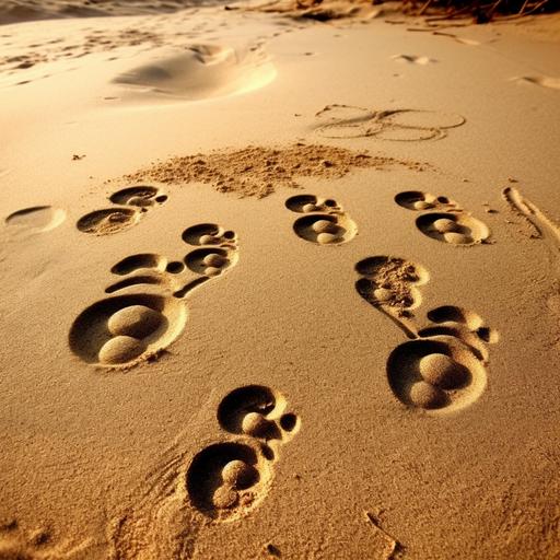 Disney style animated baby foot prints in the sand