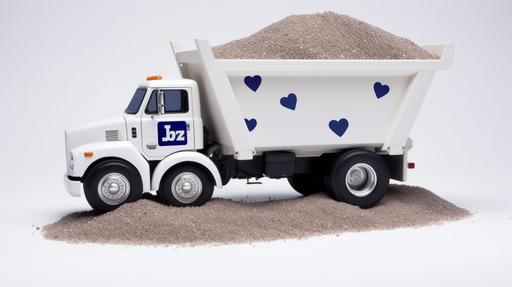 Displayed against a spotless white background, perfect for e-commerce, is a modern dump truck . Its bed is uniquely filled to the brim with an assortment of facebook icons: hearts, thumbs up, smileys, and more. replace the usual mound of dirt, symbolizing the wealth and influence of social media in today's digital age. Photography, DSLR with a 50mm lens capturing the vibrancy and detail of each icon, --ar 16:9 --v 5.0