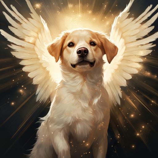 Dog as the Angel of Christmas, Art Deco style of painting, bright