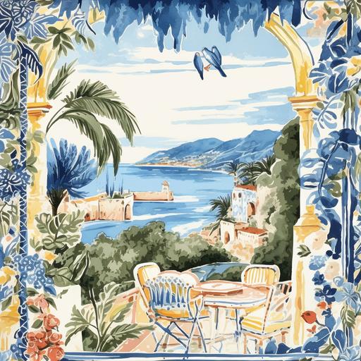 Dolce Vita style watercolor hand drawn of summer in Capri