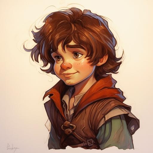 Don bluth style, young dwarf artificer, messy brown hair, cartoon character art