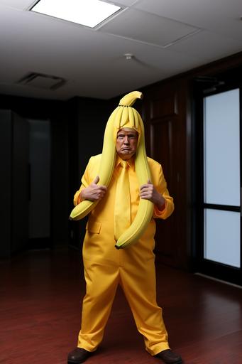 Donald Trump with Banana costume, funny, HD --ar 2:3 --upbeta --s 750 --style raw