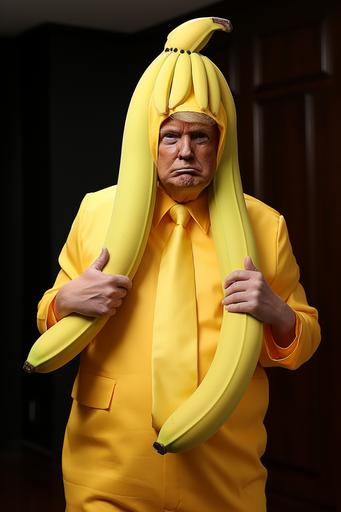 Donald Trump with Banana costume, funny, HD --ar 2:3 --upbeta --q 2 --s 750 --style raw