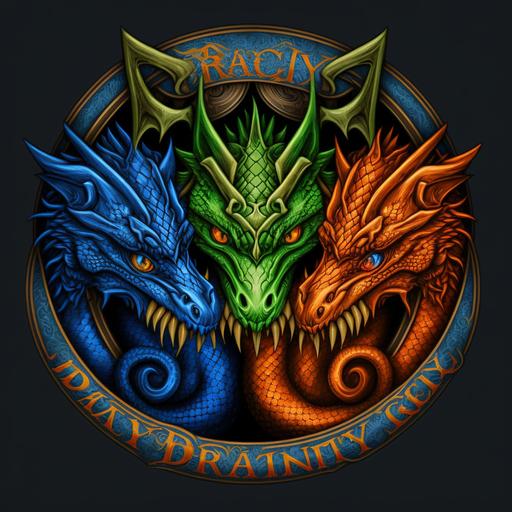 Dragon Trinity logo, royal blue orange green