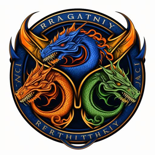 Dragon Trinity logo, royal blue orange green