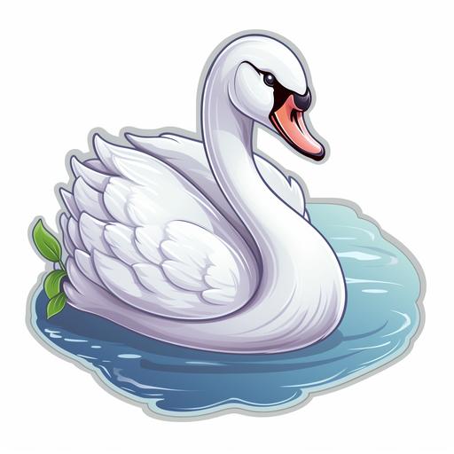 Draw a cartoon swan, cute, soft smile. richly, detailed, shaded, sticker. White background