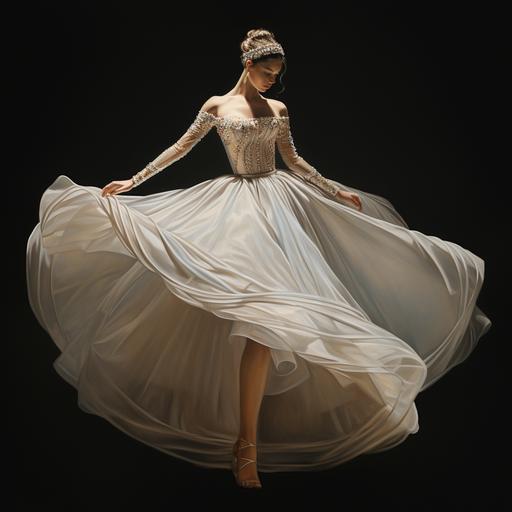 Dress combined with diamond ring. The outer ring of the flared skirt is drawn along with the ring of the ring. Dress worn by a ballet dancer