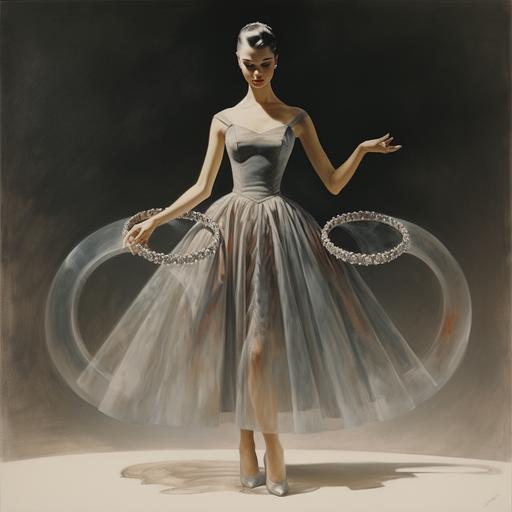 Dress combined with diamond ring. The outer ring of the flared skirt is drawn along with the ring of the ring. Dress worn by a ballet dancer