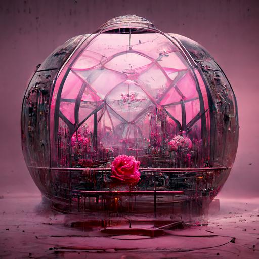 pink feminine cyberpunk deathstar rose trapped in glass dome with fog portal Mike Jordana, Konstantin Porubov, Valeriy Vegera, golden ratio, hypermaximalist, elegant, ornate, luxury, powerful, floral elite, dreamy, radiant, matte painting, cinematic, cinematic lighting, cgsociety, atmospheric