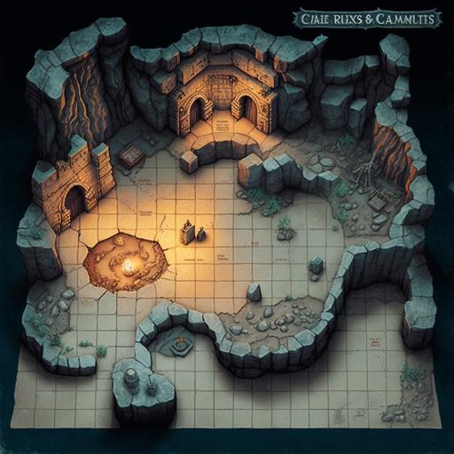 Dungeons and Dragons battle map, cave, exquisite detail, 5x5 grid, --v 4