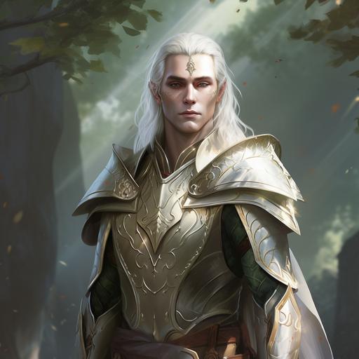 Dungeons and dragons wise-looking adult male high elf, wearing elven light armor with fancy clothes, realistic skin.