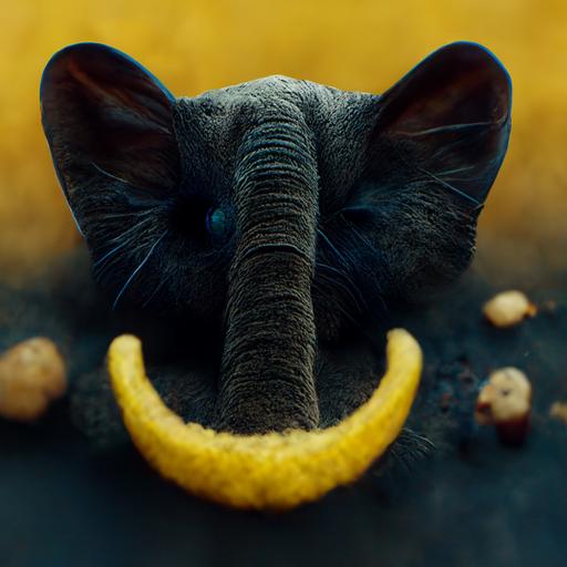 ELEPHANT smiling while a cat is eating a banana, 4k