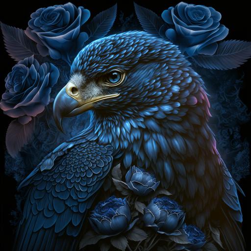 Eagle, wings full of Dark blue roses --v 4