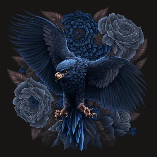Eagle, wings full of Dark blue roses --v 4