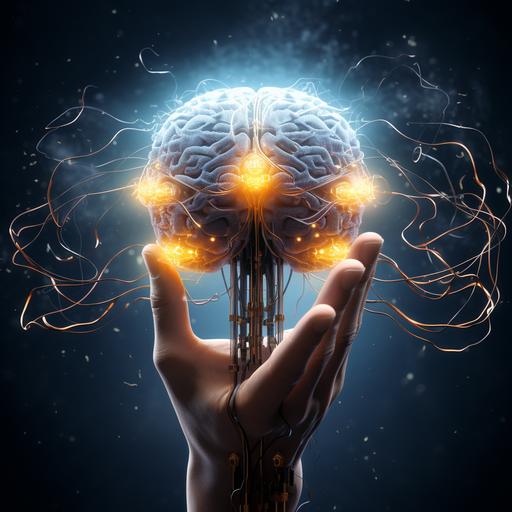 a picture of an animated detailed brain in the solar system ( you see stars, sun, moon, planets) with wires connected to it and a strong black hand pulling the wires out of the brain