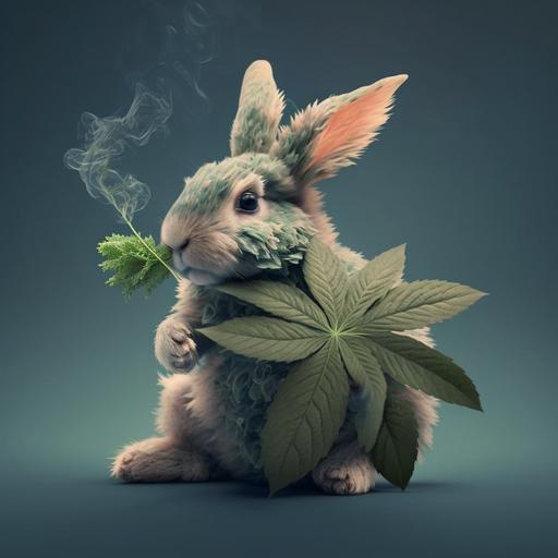 Easter bunny eating cannabis leaf