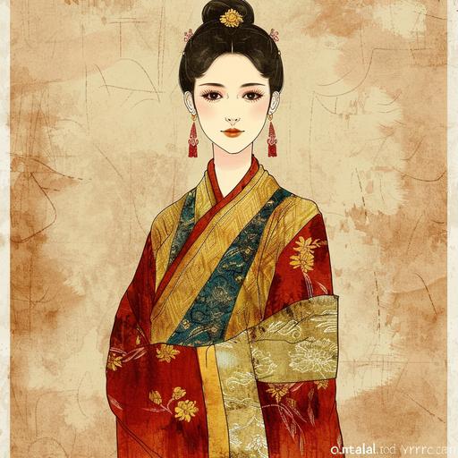 Eastern Han empire, 2nd century China, noble lady, vector, illustrated, water color, animated --s 250