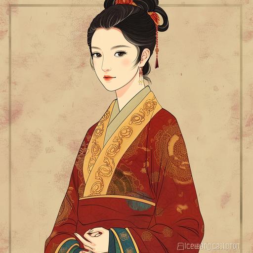 Eastern Han empire, 2nd century China, noble lady, vector, illustrated, water color, animated --s 250