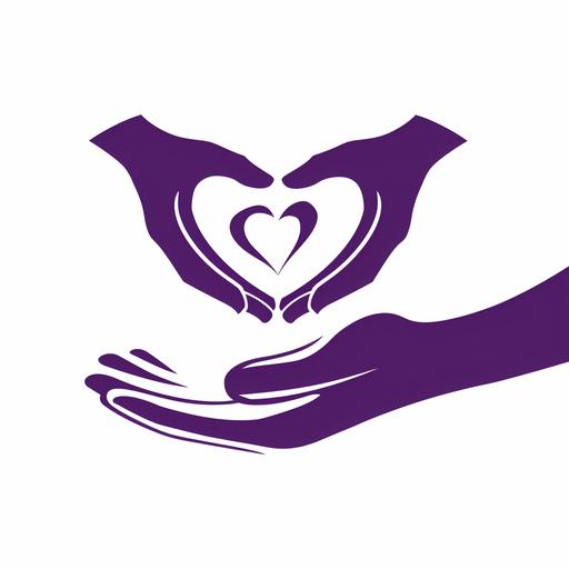 Elderly care home logo, a heart, caring hands, white and purple, white backround