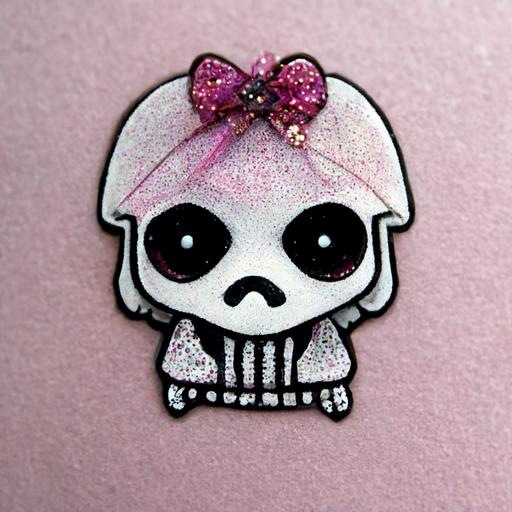 Emo skull with a pink bow sticker, glittery gothic cute