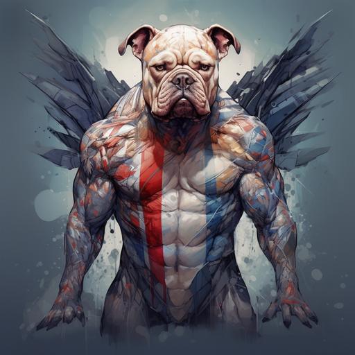English bulldog , pit bull , Spider-Man ,illustration, cartoon ,gray , abstract, body builder, angel