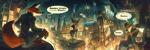 Envision a captivating 3-panel cartoon comic that delves into the depths of retrofuturistic film noir, artfully rendered in the anthropomorphic furry styles reminiscent of Don Bluth, 