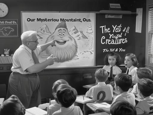 Envision a still from a vintage 1950s educational film titled 