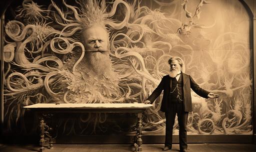 Ernst Haeckel heckling a stand-up comedian with a series of drawings, time-lapse motion blur nightclub photo --ar 5:3