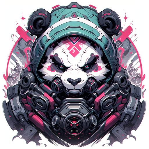 Eudemons，Space Panda, cyberpunk style, presenting flat colors in a minimalist and high contrast style on a white background, featuring high detail and high-quality high detail and high-resolution artworks, as well as super color elements in a surreal and super detail style - ar 25:32 --s 750 --niji 5