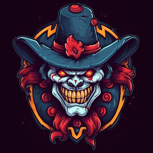 Evil Clown wearing a cowboy hat logo for a gaming discord channel