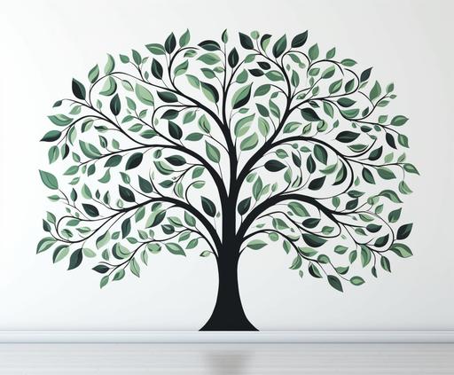 Exclude any props or items in the design. Simple and uncomplicated design a tree mural / Sticker with clear, distinct branches and leaves. A tree design that reminds me of my family tree, my lineage and my connection to eternity. White background. --ar 18:15