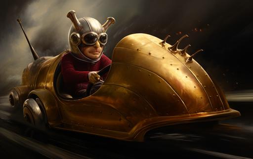 Experience the surreal spectacle of formula racing, where turbocharged snails take center stage in a high-speed competition that challenges the laws of physics and leaves spectators in awe --ar 16:10