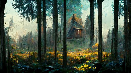 --hd --wallpaper cabin in a forest :: jeremy collins influence :: 4k