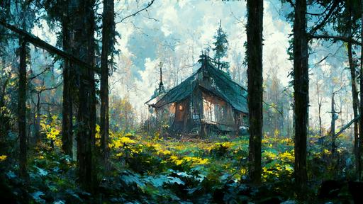 --hd --wallpaper cabin in a forest :: jeremy collins influence :: 4k