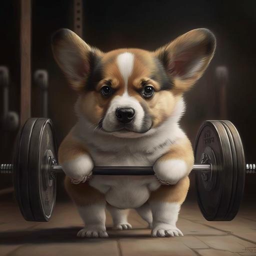 cachorro forte com pesos de academia desenho animado forte musculoso