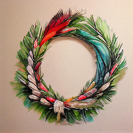 FEATHER CHRISTMAS WREATH WATERCOLOR
