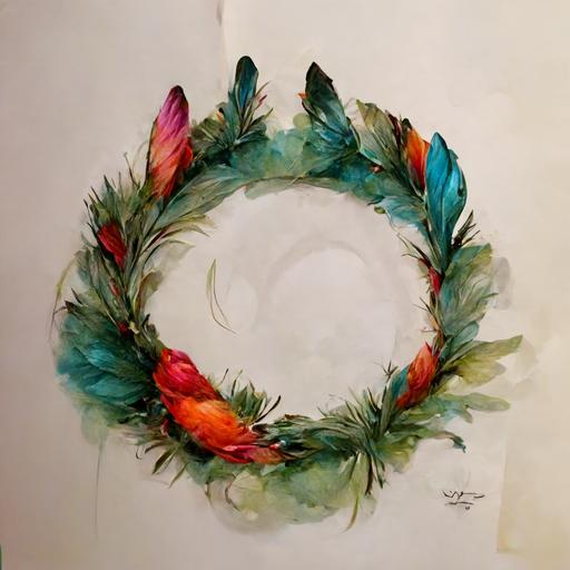 FEATHER CHRISTMAS WREATH WATERCOLOR