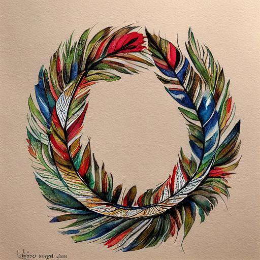 FEATHER CHRISTMAS WREATH WATERCOLOR --test --creative