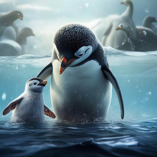 Finalmente, Tino o pinguin chegou à geleira de onde vinha o som. Lá, ele encontrou uma pequena foca presa em uma fenda. A foca estava com medo e Tino sabia que precisava ajudá-la. desenho em formato disney