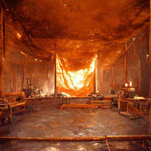 Face welding mask on,  Area steel, metal, rusted walls with a metal rusted floor.  walls extended four feet. middle of room massive pole extending. holding up a metal ceiling that umbrellaed out from the center of the room.  an orange sky, with white clouds.Near center beam, a fire extended at an angle. The fire pit was about 6 inches wide. Two steel beams bookended the fire pit. We were all sweating and all the fires were going. her mask off. She had straight blond hair, blue eyes, clean face. She was maybe 5’ 7” high and had a welder staring at her face. Her welding gloves were off and the fire was getting closer to her face.The welding machine had a six-inch brass connector on it and the flame was shooting out from it. The welder was dangerously close to her face and she grabbed the brass connector and her skin began to melt from her hand. A loud scream came from her.I was frozen and couldn’t do anything. The other guy working was too far from her. While her hand was melting, the flame touched her face and her hair erupted in a ball of flame. Her face was now in the middle of the torch and her skin melted to the ground as her skeleton face took shape. Her hand melted off and the torch fell with the flame falling toward the gas tank. The flame hit the gas tank and with an explosion, the body turned to black ash and fell to the ground. A guy in a suit appeared near the fire pit. We had white flame retardant pillows on top of the pit and black ones on top of the white pillows. It was a way to suppress the fire so it didn’t get out of control with the windows open.extended his hand, and politely “Sammy Newton and I am here to investigate what happened to the lady.”