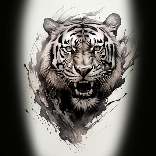medieval grunge, Black and white realistic tiger animal tattoo
