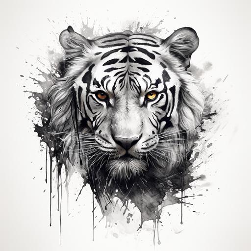 medieval grunge, Black and white realistic tiger animal tattoo