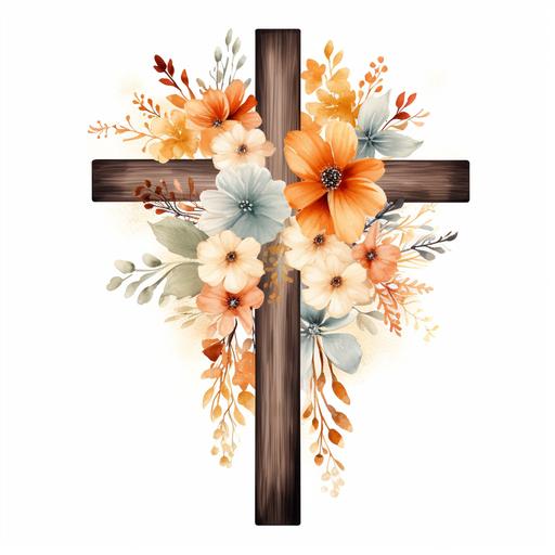Fall Cross Floral Cross Clipart Autumn Sublimation Design Commercial Use Bible Verse Flowers Jesus Easter Illustration