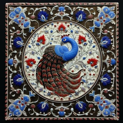 FallonRayArt ::0 ᲼ ᲼ ᲼ ᲼ traditional Turkish tile, animalistic, silver, gems, jewels, metal filigree, auto--tile --ar 42:42 --ar 8:10 --v 5.1