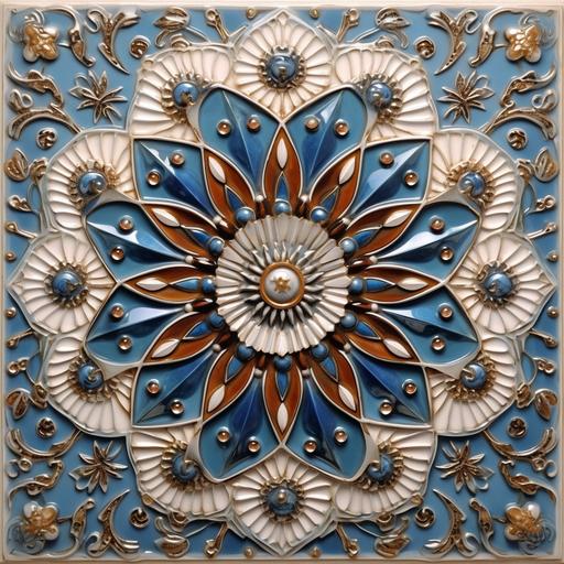 FallonRayArt ::0 ᲼ ᲼ ᲼ ᲼ traditional Turkish tile, silver, gems, jewels, metal filigree, auto--tile --ar 42:42 --ar 8:10 --v 5.1