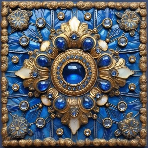 FallonRayArt ::0 ᲼ ᲼ ᲼ ᲼ traditional Turkish tile, silver, gems, jewels, metal filigree, auto--tile --ar 42:42 --ar 8:10 --v 5.1
