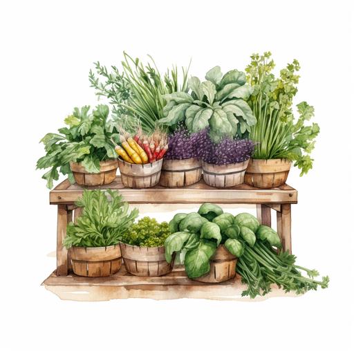 Farmers Market Herbs Stand Watercolor Clipart Herbs PNG Commercial Use Farm Produce Plants Graphic Design Cottagecore Illustration Print PNG highland calf PNG