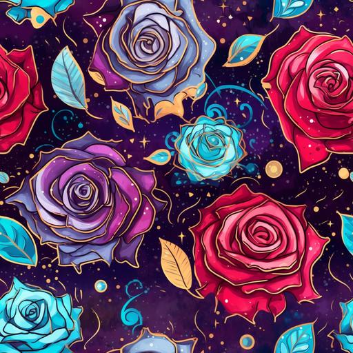 A streampunk beauty and the beast rose, red, silver, cyan, purple, gold, geode crystals, galaxycore --tile --v 5.1